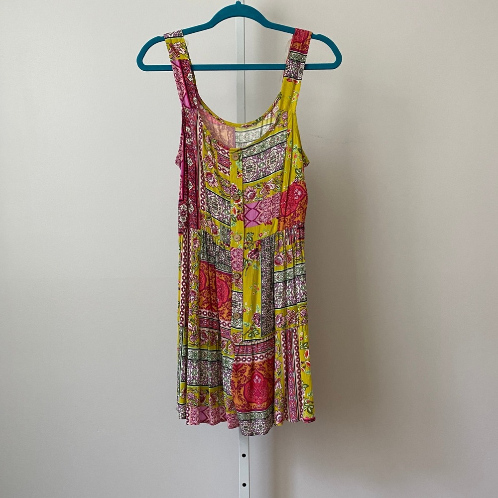 Boho Fairy Beachy Relaxed Patchwork Romper M Yellow‎ Multi